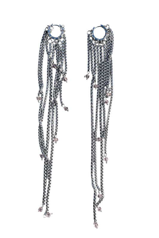 Sterling Silver Earrings with Czech Glass Pink & Metal Chain