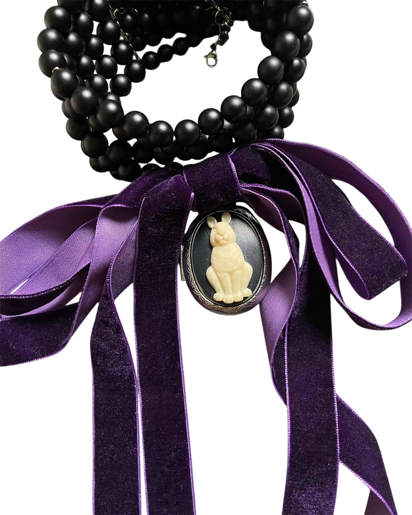 Shungite Choker Necklace with Pendant & Velvet Bow