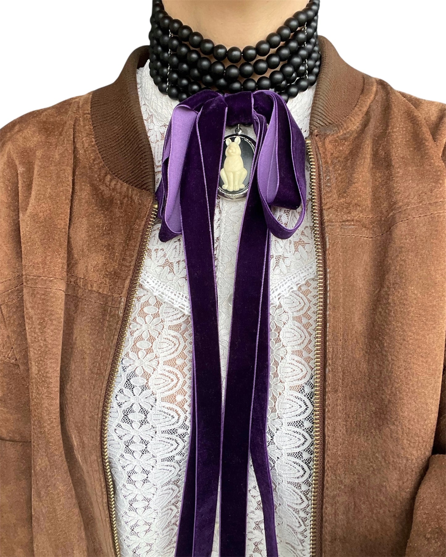 Shungite Choker Necklace with Pendant & Velvet Bow